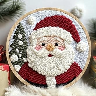 DIY Punch Needle Kits for Beginners Santa Claus with Hoop Punch Needle Starter Craft Embroidery Set Easy for Adults and Children Festival Gift and Decoration 20x20cm-9