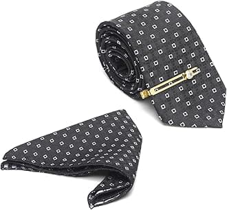 MUTAQINOTI Mens Italian Style Silk Necktie With Pocket Square Gold Tie Pin (Prague), Flowral Brown, Free Size