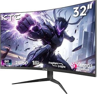 - KTC 32Inch 240Hz Curved Gaming Monitor, 1000R VA, QHD(2560x1440p), 4000:1 Contrast, Support FreeSync GSync, HDMI2.0(144hz)/DP1.4(240hz)/Earphone, Tilt, Xbox PS5 Switch, 2K Computer Monitor for Gamer
