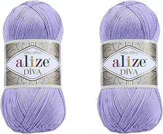 Alize Diva Microfiber Acrylic Yarn - Silk Effect Thread, Crochet & Lace Craft - Lavender, 2 Skeins, 200gr, 767 yds