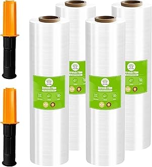 Cosy Family Plastic Wrap Stretch Film Roll - 1000ft 60 Gauge Industrial Strength 18 inch Wide Clear Plastic Wrap Roll with Handles for Pallet Wrapping Shipping Moving - Clear, Pack of 4