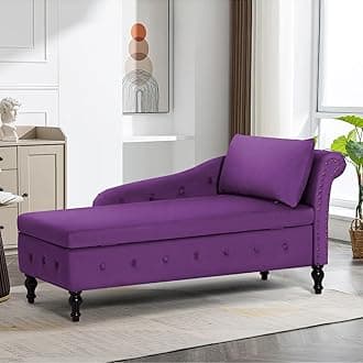 Upholstered Chaise Lounge with Right Armrest & Lumbar Pillow,Button Tufted Lounge Sofa with Storage,Lounge Chair Indoor,Modern Velvet Lounge Chair for Bedroom, Living Room and Office,Purpel