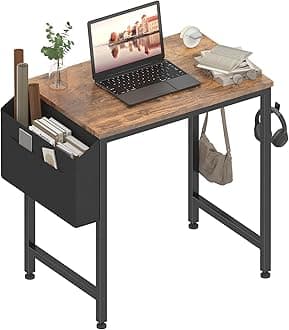 Lufeiya Small Desk for Small Spaces, 24 Inch Kids Girls Study Writing Mini Desks for Bedroom, Simple Modern Laptop PC Little Side Table with Storage Bag Headphone Hooks, Rustic Brown