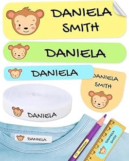 620 Custom Name Labels for Clothing & School Supplies – 400 Iron-On Fabric Labels + 220 Waterproof Stickers for School, Daycare & Nursing Home