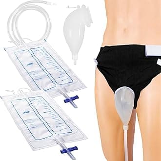 Wearable Urinal Bag with Reusable Silicone Catheter (2000ml & 1000ml), Portable External Urine Collector Comfortable & Discreet, Men Black