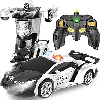 Transform Remote Control Car - Rc Cars, One-Button Transforming, 360° Rotation Drifting, 2.4ghz 1:18 Scale, Gift Kids Aged 4-6 Year Old Boys/Girls, Police Car Black