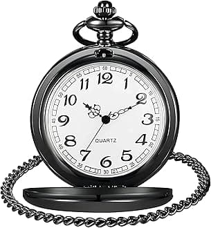LYMFHCH Smooth Vintage Pocket Watch with Chain, Arabic Numerals Scale Mens Watch Christmas Graduation Birthday Gifts Fathers Day