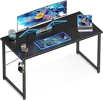 Casaottima 48 Inch Small Computer Desk for Home Office, Study Writing Table for Small Spaces, Simple Modern Desk with Headphone Hooks, Black