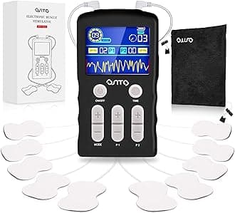 OSITO TENS Unit Machine (F.D.A.- Cleared) Dual Channel EMS Muscle Stimulator with 25 Modes 50 Intensities for Full Body Massage Therapy, Rechargeable Muscle Massager with 10 Electrodes Pads