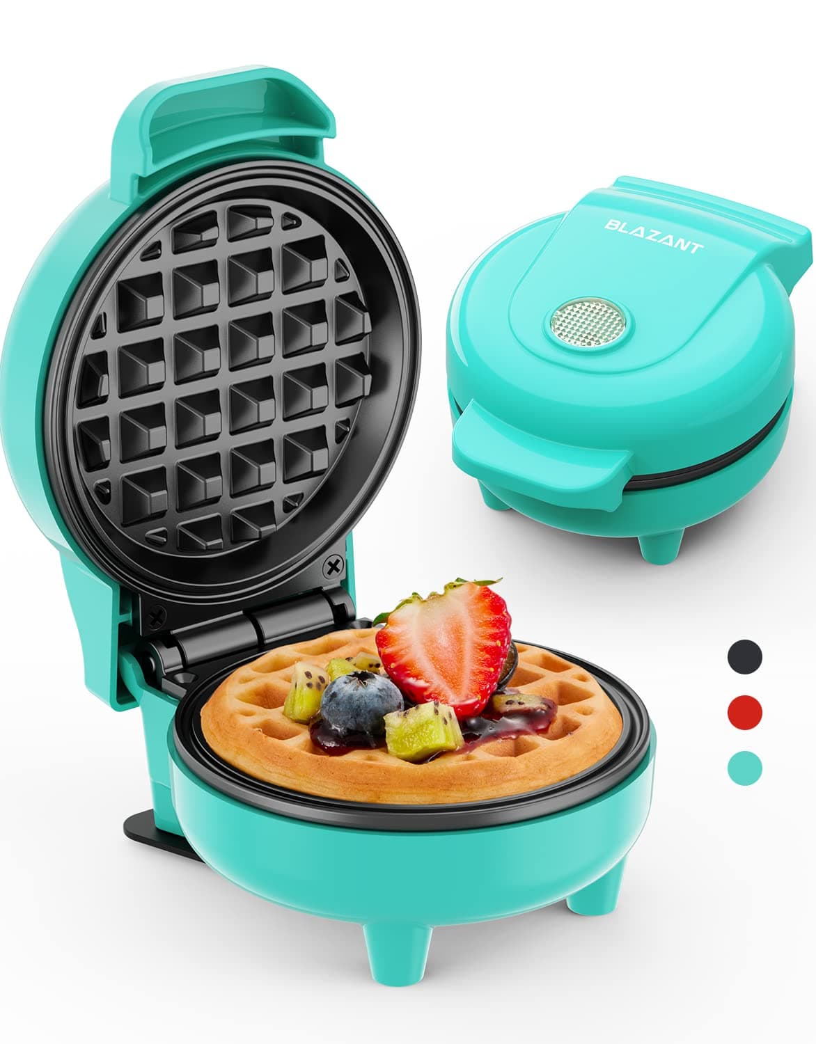 Waffle Maker Mini Small Compact Design, Breakfast Waffle Iron Machine Nonstick Coating, Snack Chaffle Hash Browns Round 4 Inch 550W, Blue BLAZANT