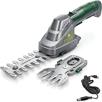 – 2 IN 1 3.6V Cordless Hedge Trimmer Shear Built in Lithium Ion Battery, Hand Held Hedge Trimmer Cordless Hedge Cutter, with 2 Switchable Blades for Shrub, Garden, Grass and Pruning