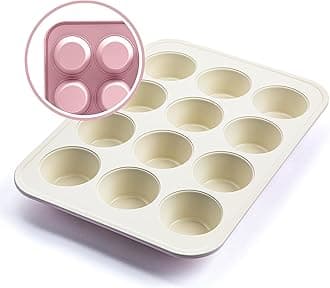 12-Cup Muffin Pan, PFAS-Free Healthy Nonstick Baking Tray, 11.4" x 1.9" x 15.9", Durable Ceramic Bakeware, Cupcakes, Egg Bites, Tarts, Brownies, Pink