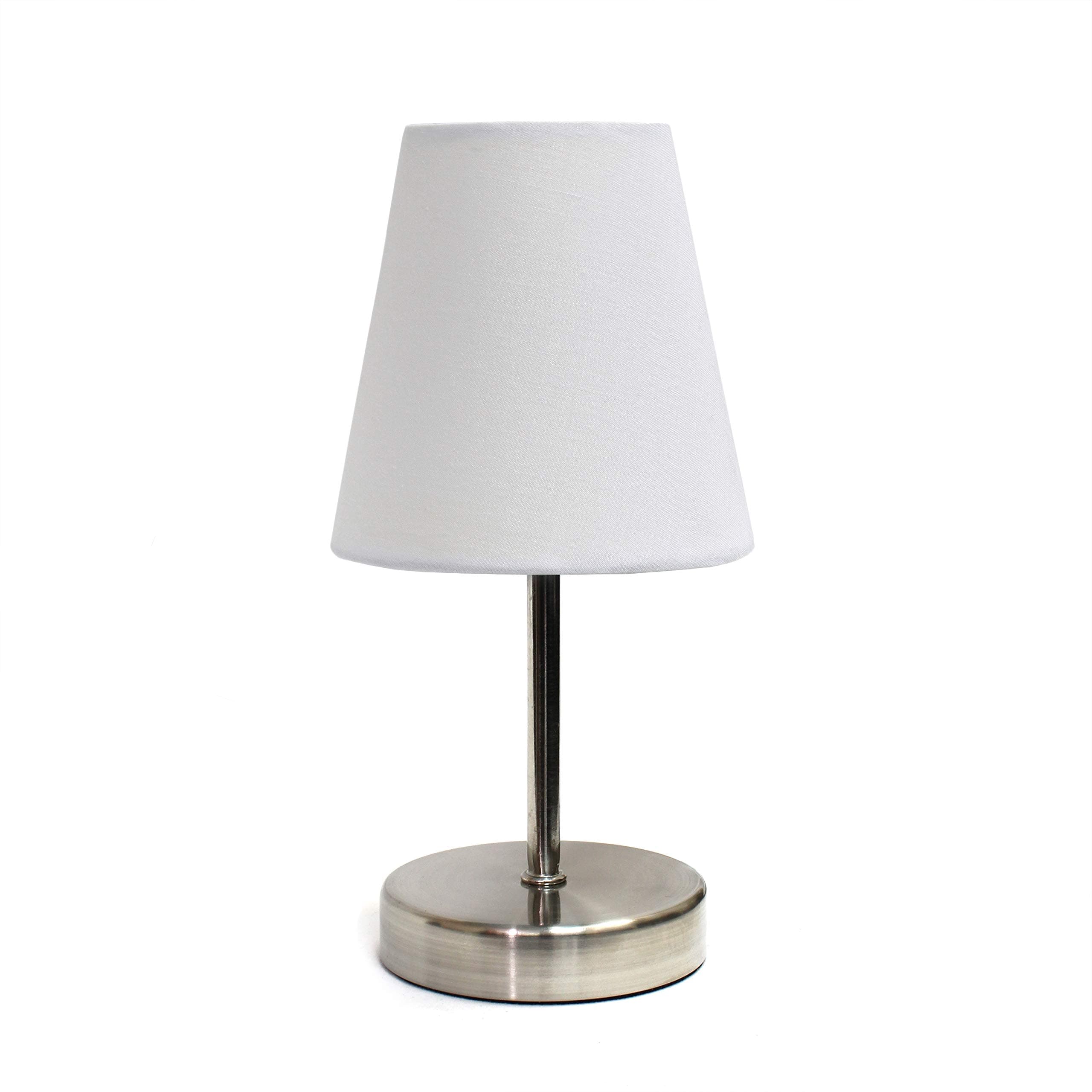 LT2013-WHT Mini Basic Sand Nickel Table Lamp with Fabric Shade, White