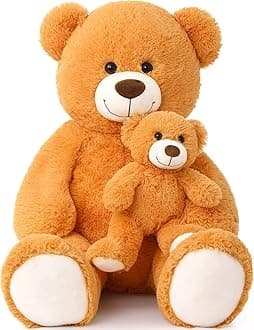 MorisMos Mom and Baby Giant Teddy Bear, 39inch Large Teddy Bears Stuffed Animal Plush for Baby Shower, Orange