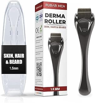 RUBAB MEN 1.5mm Derma Roller for Hair Regrowth & Beard Growth | 540 Titanium Alloy Microneedles | Activator for Patchy Beard, Scalp, Face & Skin| Comes with Travel Case