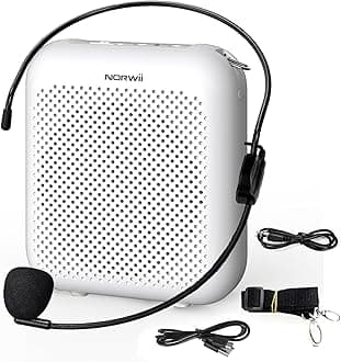 NORWII Speaker Portable Rechargeable Mini Voice Amplifier, Wired Mic Earphone Headset, Voice Amplifier for Teachers, Support Presentation, Tour Guide, Meeting, Coach, Training (White)