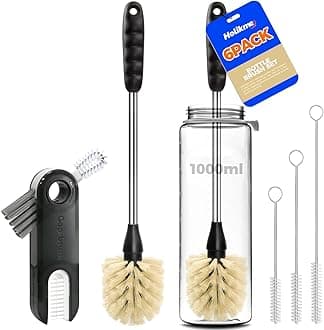 Holikme 6 Pack Bottle Brush Tube Set, 14" Long Handle Stainless Steel Bottle Cleaner Brush, 3 Straw Brushes, Portable 3-in-1 Bottle Cleaning Brush for Water Bottle, Cups, Baby Bottle, Straws Yellow