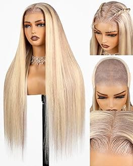 SUPERLOOK Blonde Wig Human Hair 6x5 Wear And Go Glueless Wigs Human Hair 220% Density P10/613 Lace Front Wig Blonde Highlight Wig Human Hair HD Lace Wig Pre Plucked 30inch