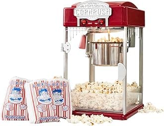 CORNRUSH Popcorn Popper Machine-4 OZ Vintage Professional Popcorn Maker Theater Style with Nonstick Kettle Warming Light and Serving Scoop. (Red)…