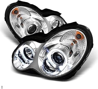 ACANII - For [Halogen Model] 2001-2007 Mercedes-Benz W203 C230 C240 C320 LED Halo Chrome Projector Headlights Headlamps