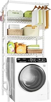 U11 Medium Over Washer and Dryer Shelves, 3 Tiers Laundry Room Storage and Organizer Standing Shelf, Metal Freestanding Clothes Drying Rack, 31.1”W x 19.7”D x 77.6”H, White