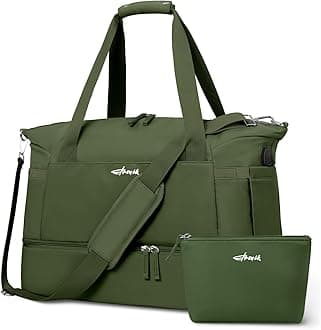 ETRONIK Gym Bag for Women, Travel Duffel Bag with Shoes Compartment, Weekender Bag with USB Charging Port, Army Green, Medium