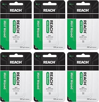 REACH Waxed Dental Floss for Plaque and Food Removal, Refreshing Mint Flavor, 200 Yards (Pack of 6)