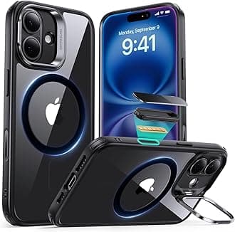 ESR for iPhone 16 Case, Compatible with, Military-Grade Protective Case, Built-in Stash Stand Phone Case, Scratch-Resistant Back Cover, Classic Series, Clear Black