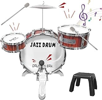 Toy Drum Set for Toddlers, Musical Toy Drum Set with 3 Drums & Stools Musical Instruments for Kids Jazz Drum Toys for Boys Girls Birthday for 3 4 5 Year Old