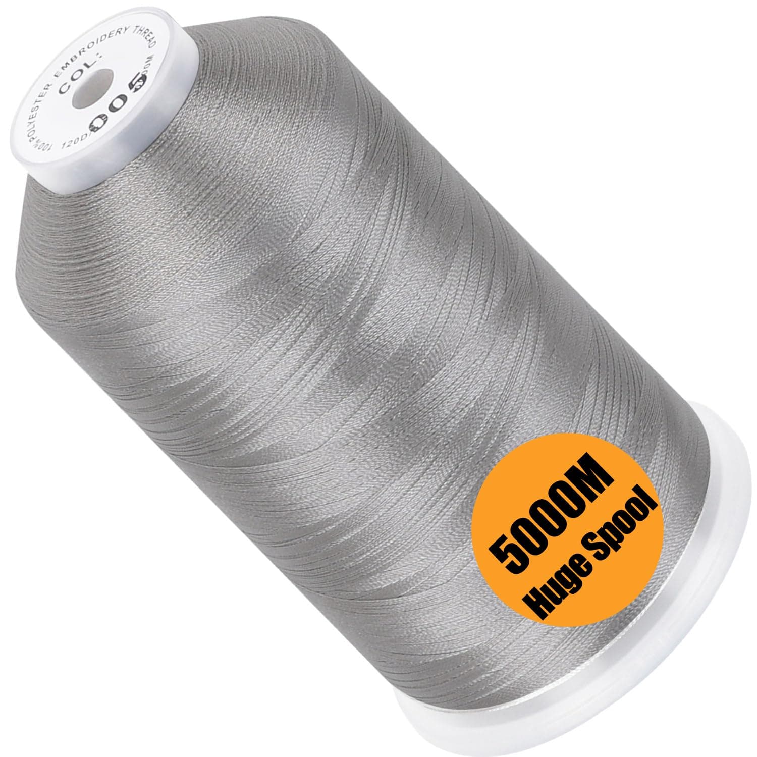 New brothread - Single Huge Spool 5000M Each Polyester Embroidery Machine Thread 40WT for Commercial and Domestic Machines - Silver