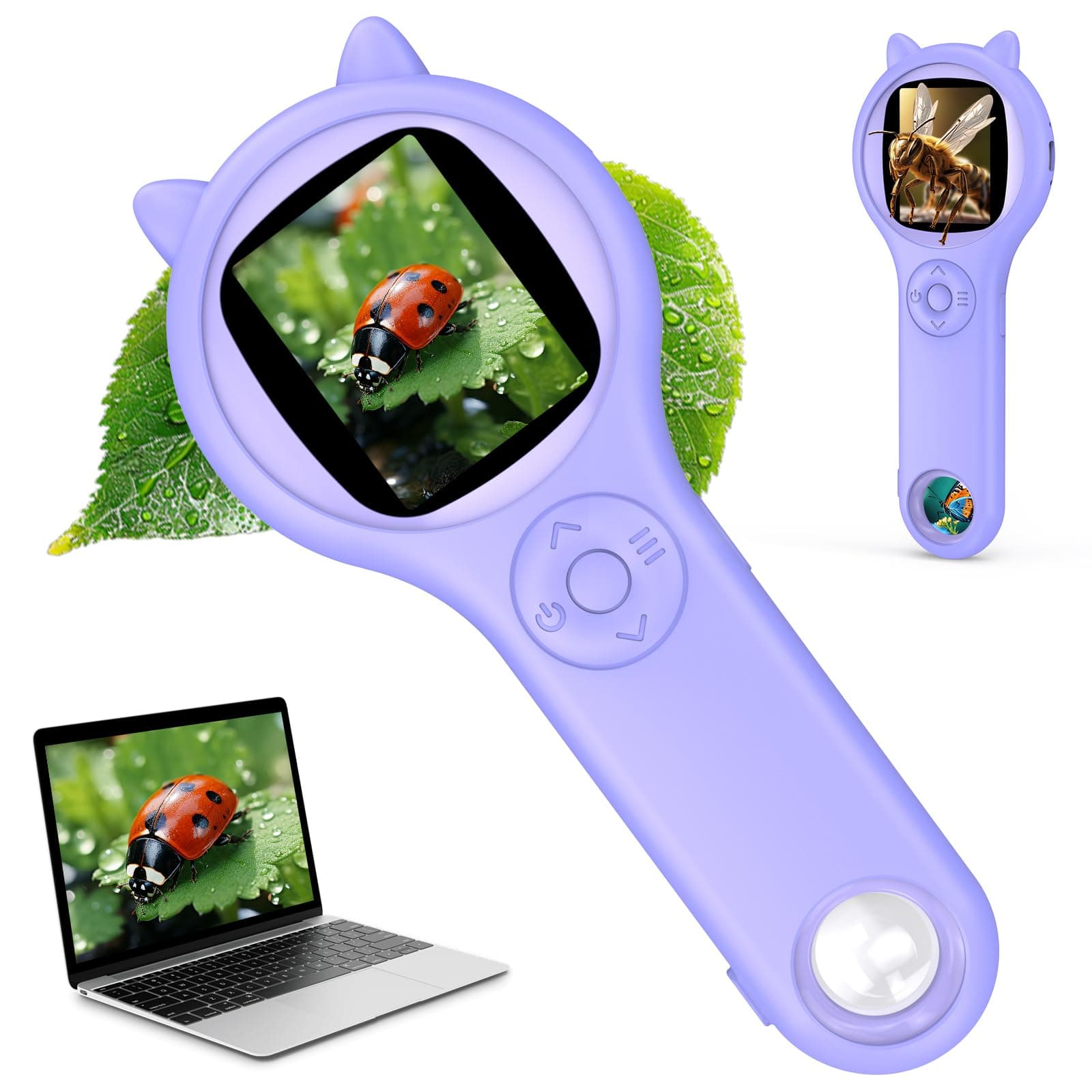 Portable Macro Microscope for Kids, 2In Pocket Digital Microscope Camera, Educational Science Toys, Built-in 8 LEDs, Christmas Birthday Gifts for Age 3 4 5 6 7 8 9 10 11 12 Girls Boys - Purple