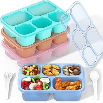 Bento Box Adult Lunch Box - 4 Pack, 5 - Compartment Meal Prep Container for Kids, Reusable Food Storage Snack Containers - Stackable for School, Work, and Travel (Transparent(Blue/Pink/Green/Yellow))