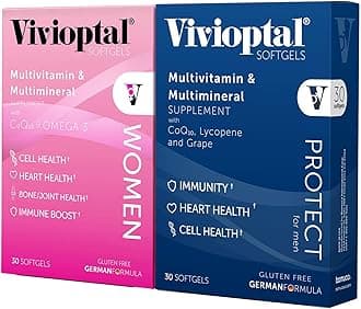Vivioptal for Men, 30 Softgels + Vivioptal Women, 30 Softgels, Multivitamin & Multimineral, Gluten Free, German Formula