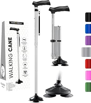 Walking Cane for Men & Women | Free Standing, Foldable, Pivot Tip [Silver]