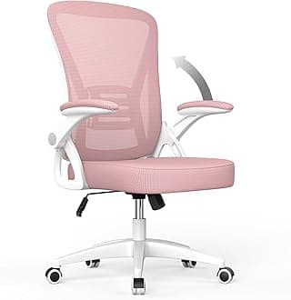 Office Chair Ergonomic Desk Chair with 90° Flip-up Armrest Lumbar Support, Height Adjustable Office Desk Chair, Executive Swivel Computer Chair with Padded Seat Cushion for Home/Office-Pink