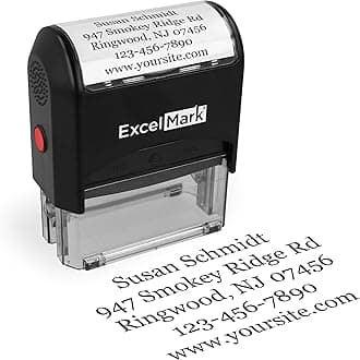 ExcelMark Custom Stamp – Clear & Crisp Impressions – Personalized Self-Inking Rubber Stamp – Use for Address Stamp and More (Large)