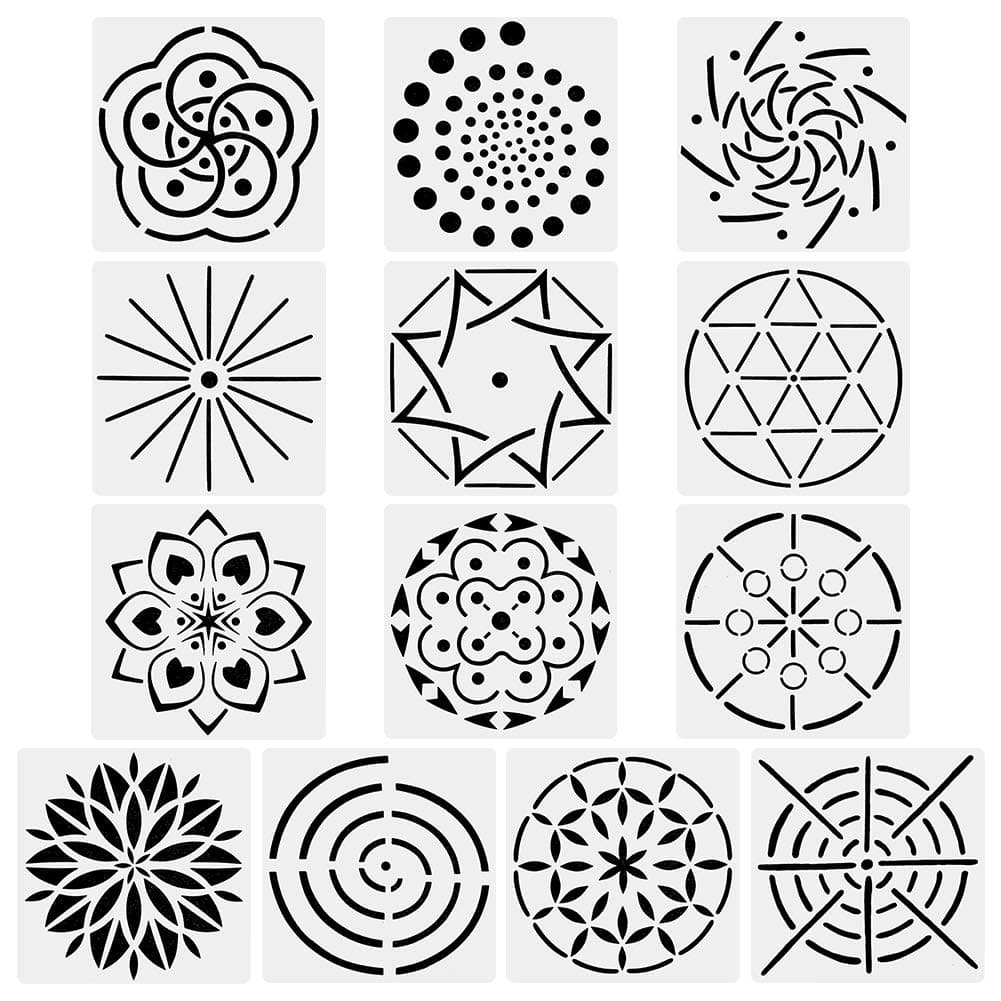 Mandala Dotting Stencils Template (13 Pack) - Reusable Different Patterns Mandala Dot Painting Template Set for Stone Wall Art, Canvas, Wood Furniture Painting