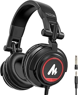 Professional Studio Monitor Headphones - Over Ear Closed Back Headphones Wired with Detachable Cable for Podcast, Recording, DJ, Music (MH501 Black)