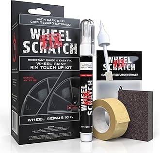 Wheel Scratch Fix® Dark Gray Touch Up Paint for Cars - DIY Alloy Wheel Repair Kit, Curb Rash Remover with Fast-Drying Pen - Long-Lasting OEM Finish Car Rim Paint for Scuffs and Chips at Home (Satin Dark Gray)