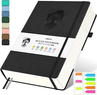 B5 Lined Journal Notebook, 370 Numbered Pages Thick Leather Journal for Writing, College Ruled Hardcover Notebook for Work,School with 100gsm Paper, Writing Journal for Women, Men (7.6" x 10.3" Black)