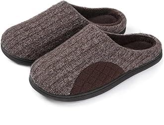 ULTRAIDEAS Mens Slip On Slippers, Sherpa Lined House Shoes with Memory Foam for Indoor Outdoor, Machine Washable