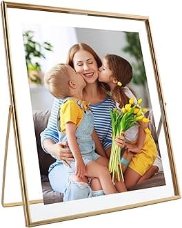 Gold Floating Frame, 10"x12", Vertical, For Picture 8.5x11, 8x10, 7x9, Tabletop Shelf Photo Frame, Classy For Mother's Day, Birthday or Wedding
