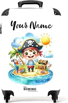 Children's Luggage Kids Suitcase for Boys - Personalised Lightweight Cabin Suitcase on Wheels - Pirate Parrot Treasure Chest - 55x40x20cm - Hard Shell Trolley - 20" - 10kg