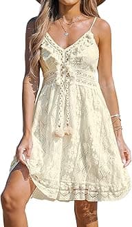 CUPSHE Women Mini Dress V-Neck Tassel Ruching Dress for Women Sleeveless Lace Up Smocking Ruffle Short Slip Dress