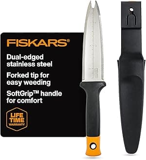 Fiskars Hori Hori Garden Knife with Sheath, Multi-Purpose Heavy Duty Gardening Hand Tool for Weeding, Planting, Digging with Hanging Hole