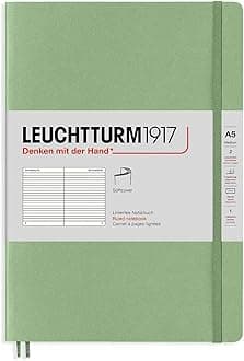 LEUCHTTURM1917 361590 Notebook Medium (A5), Softcover, 123 Numbered Pages, Sage, Ruled