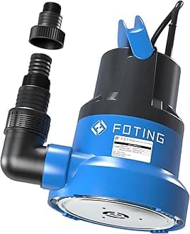 FOTING 1/2HP Submersible Water Pump with Stainless Steel Base - Removes Water to 0.04" Depth, 2450GPH Portable Sump Pump for Puddles, Pools, Boats, Gardens & Ponds - 10Ft Cord Included
