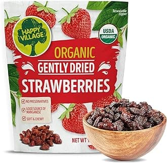 Happy Village Organic Whole Dried Strawberries, 18 OZ Resealable Pack- Soft & Juicy