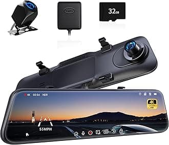 Pelsee P12 Pro 4K Mirror Dash Cam, 12'' Rear View Mirror Camera Smart Driving Assistant w/ADAS and BSD,2160P Front and Rear Camera,Voice Control,Night Vision,Parking Monitoring,Free 32GB Memory Card