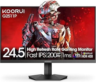 KOORUI 24.5 Inch Gaming Monitor, 200Hz FHD 1080p IPS Screen, 1ms（GTG ）, HDR400, 90% DCI-P3, Adaptive Sync, HDMI 2.0丨DisplayPort 1.4, Eye Care, Black (G2511P)